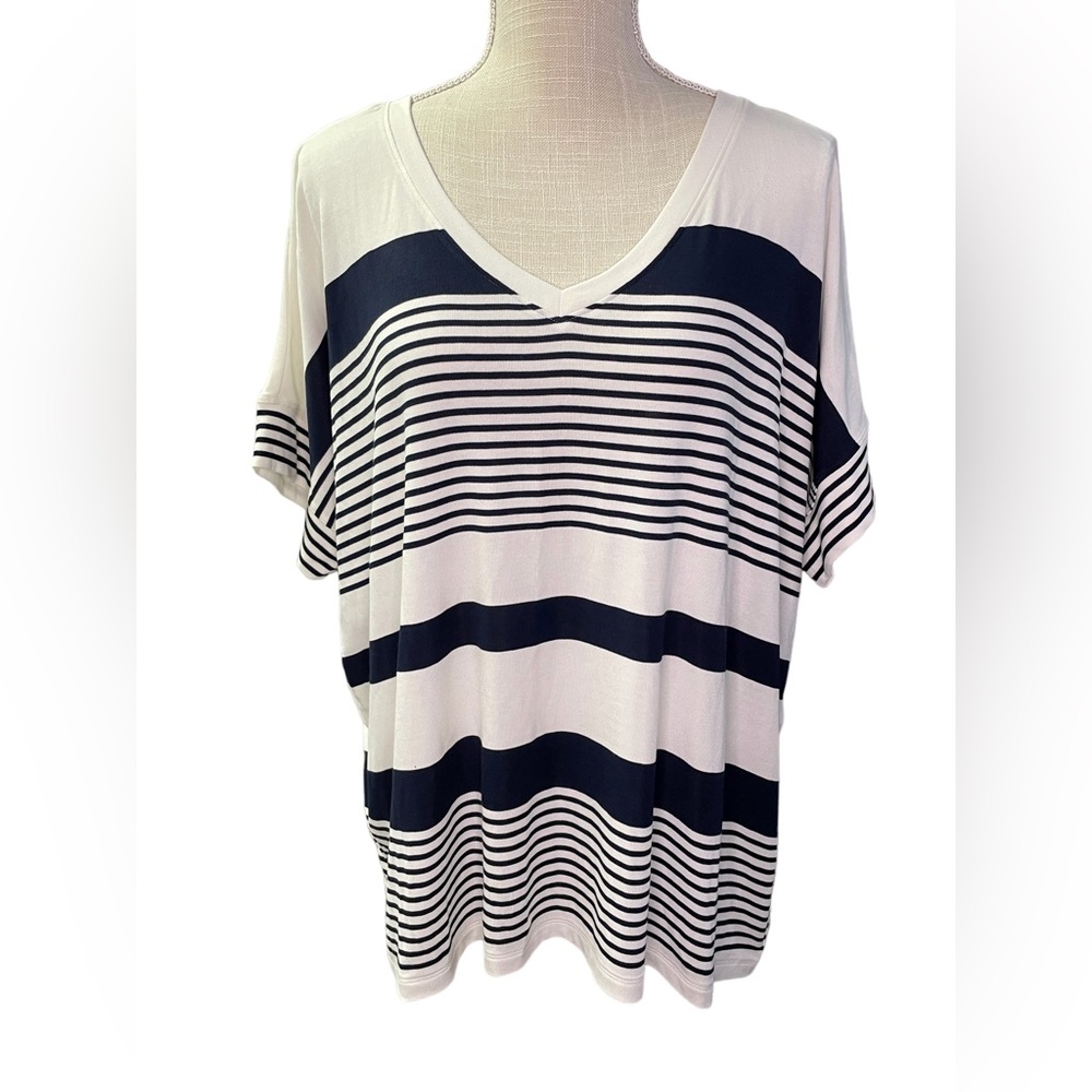 CAbi #5925 Sailor Tee Navy and White Striped Short Sleeve Tee - Picture 2 of 7